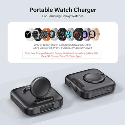 Portable Charger for Samsung Watch 8/Ultra/7/6, 1800mAh Charger for Travel - color: Black