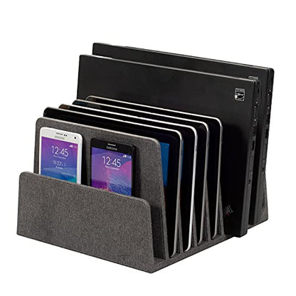 MobileVision Executive Dark Gray Device Organizer for Smartphones, Tablets and Laptops, 7 Slots with Extra Wide Slots for Laptops - color: Dark Gray, 7 -Slot
