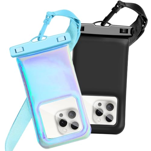 Floatable Waterproof Phone Pouch Case 2 pax for iPhone 17 16 Pro Max/15/14/13/12, IP68 Travel Cellphone Dry Bag Beach Cruise Ship Essentials Bags with Crossbody Lanyard,Blue and Black-7″ - color: A5-Blue and Black
