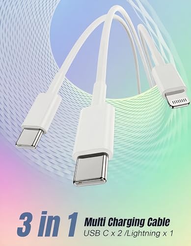 Multi Charging Cable USB C 6ft,3 in 1 Charging Cable and Lightning Cord Fast Charger for Multiple Devices,Triple Universal Charger with USBC to Multiple Connectors for iPhone 17 16 15 14 13 12-2Pcs