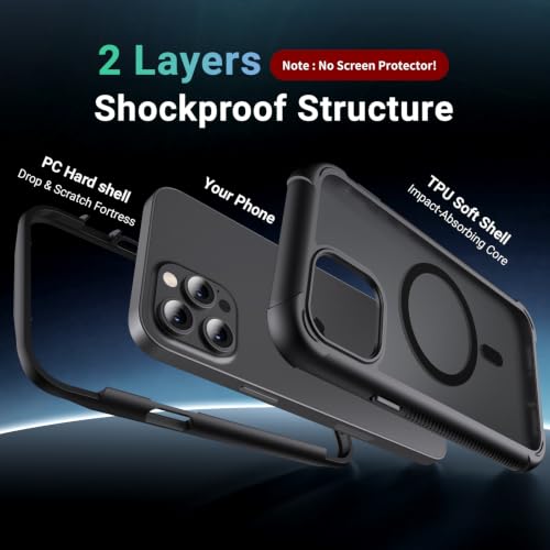 jaroco Magnetic for iPhone 12 Pro Max Case Heavy Duty Protection Black | Compatible with MagSafe,Military Grade Drop Protection,Translucent Matte,Non-Slip,Shockproof 2-Layer Durable Bumper Case - color: Black, size: iPhone 12 Pro Max