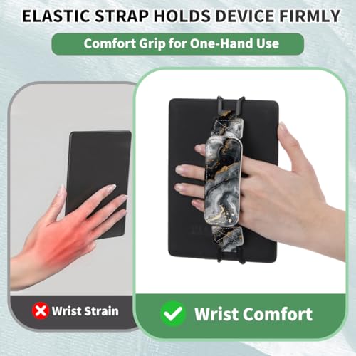 Secure Hand Strap for 6-7.5" Kindle and Tablets, Versatile Lightweight Faux Leather E-Book Grip Holder, Heavy-Duty E-Book Accessories for Reading Lover Gift (Black Marble) - color: Black Marble
