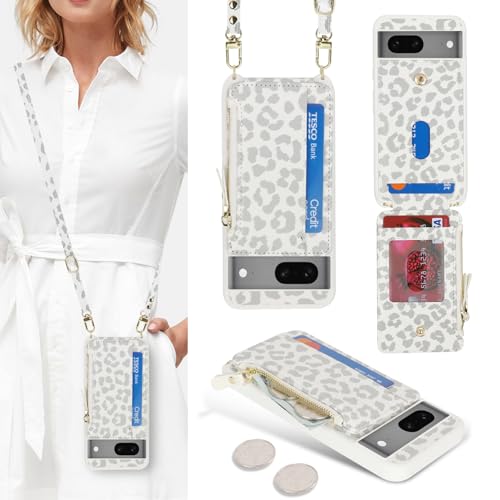 Cavor Compatible with Google Pixel 7 Case Wallet, Leopard White - color: Leopard White, size: Google Pixel 7