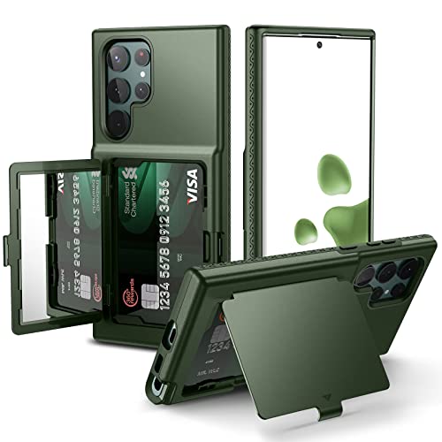 WeLoveCase for Samsung Galaxy S22 Ultra Wallet Case with Credit Card Holder & Hidden Mirror, All-Round Protection Shockproof Phone Cover Designed for Samsung Galaxy S22 Ultra, 6.8 Inch Green - color: Green