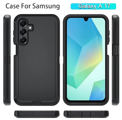 Qinmay Phone Case for Samsung Galaxy A17 5G Case, Galaxy A16 5G Case with HD Screen Protector, Heavy Duty Shockproof 3-Layer Cover Phone Case for Galaxy A17 / A16 ，Black - color: Black