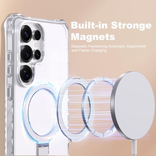 Compatible with Clear Samsung Galaxy S24 Ultra Case 6.8'' with Magnetic Ring Stand [Compatible with Mag-Safe] Military-Grade Wave Frame Phone Case for S24 Ultra, Clear - color: Clear, size: Samsung Galaxy S24 Ultra