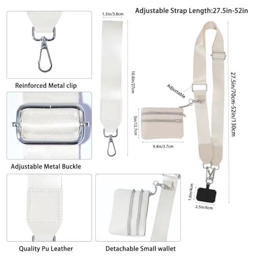 Clip and Go Phone Strap with Zippered Pouch,Phone Strap with Cellphone Chain Accessories - color: Off-white