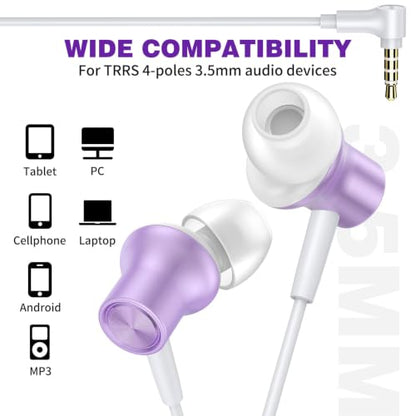 ASKUBSKU 3.5mm Headphones Wired Earbuds for Chromebook Laptop PC, Purple - color: Purple