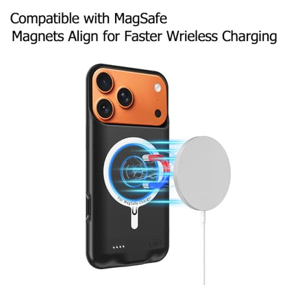 Battery Case for iPhone 17 Pro, 10000mAh Pack Rechargeable Charger Case Support Carplay with Wireless Charging Compatible for iPhone 17 Pro (6.3 inch) External Battery Charging Cover (Black) - size: iPhone 17 Pro-Black