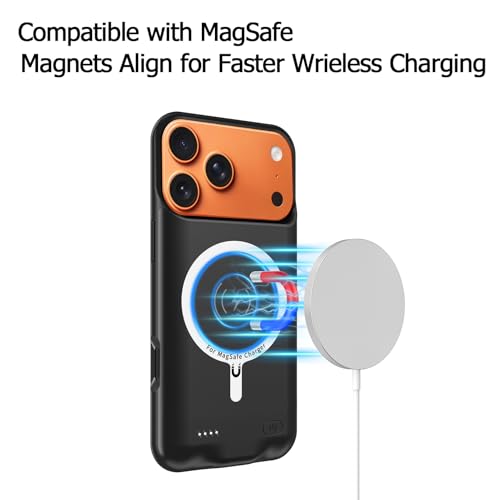 Battery Case for iPhone 17 Pro, 10000mAh Pack Rechargeable Charger Case Support Carplay with Wireless Charging Compatible for iPhone 17 Pro (6.3 inch) External Battery Charging Cover (Black) - size: iPhone 17 Pro-Black