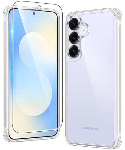 FNTCASE for Samsung Galaxy S25-FE Clear Case with Screen Protector | Anti Yellowing, Military Grade Drop Protection, Rugged Shockproof, Protective Bumper, Transparent Cell Phone Case - color: B-Clear, size: for Galaxy S25 FE (6.7 inch)