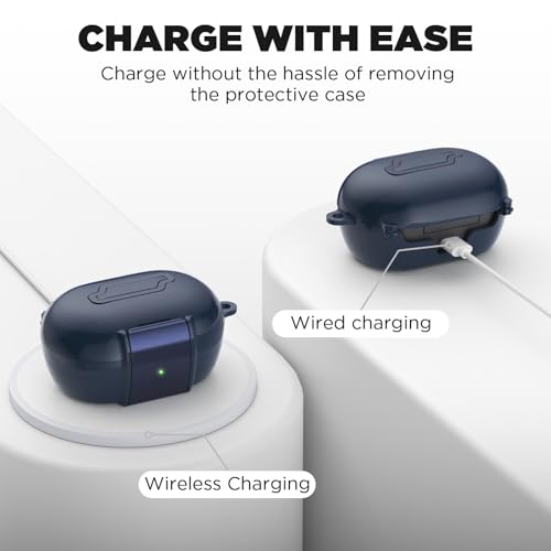 for Bose New QuietComfort Earbuds Case (2024), TPU Protective Cover with Phone Holder Stand & Double Safety Lock, Supports Wireless Charging, Includes Carabiner and Cleaning Pen (Navy Blue) - color: Navy Blue