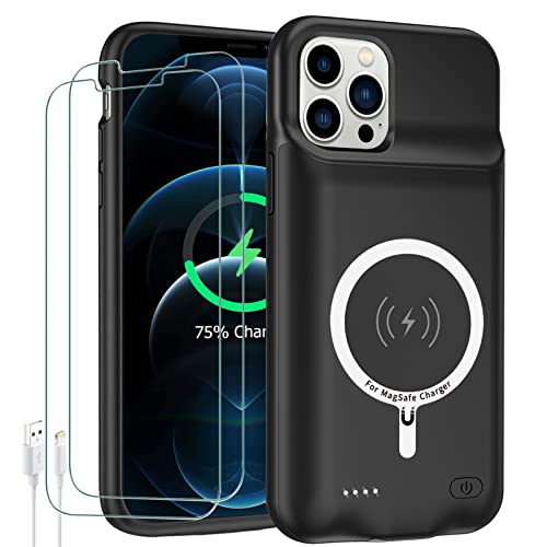 Battery Case for iPhone 12 Pro Max (6.7 inch) ,Upgraded12000mAh Rechargeable Portable Protective Extended Charger Case Wireless Charging Compatible with iPhone 12 Pro MaxCharging Cover & Carplay-Black - size: iPhone 12 Pro Max (6.7 inch)