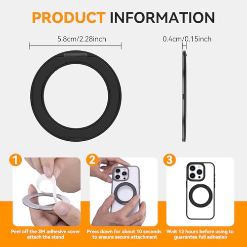 360° Rotation Cell Phone Ring Holder Stand Compatible iPhone & Most Phones - color: Black