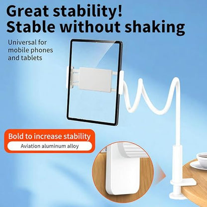 Gooseneck Tablet Stand Holder for Bed, White, Foldable Adjustable