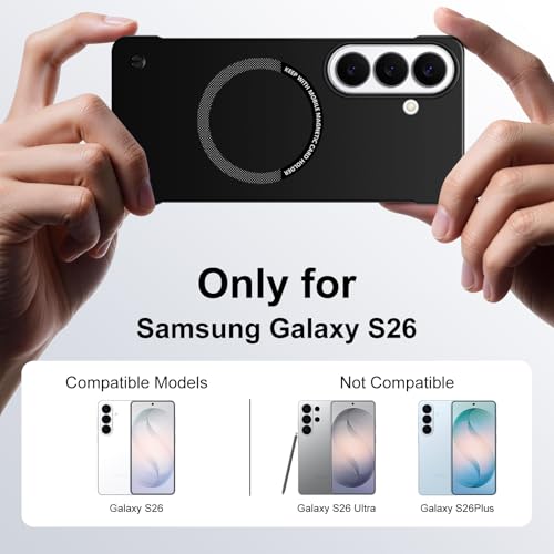 Frameless Slim Case for Samsung Galaxy S26, Silky Touch, Hard PC Matte Back, Exposed Sides Compatible with Mag-Safe, Anti-Scratch Shockproof Protective Cover for Samsung S26 5G (Black) - color: Black