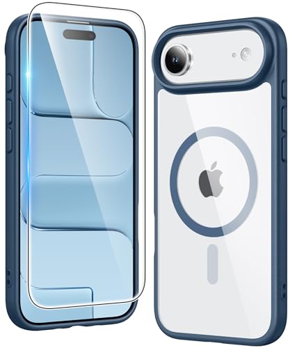 FNTCASE for iPhone Air Case Clear: Magnetic Phone Cases with Screen Protector Drop Proof Compatible with Magsafe Slim Anti Yellowing Rugged Shockproof Protective Transparent Cell Cover (B-Blue) - color: B-Blue, size: for iPhone Air 6.5 inch