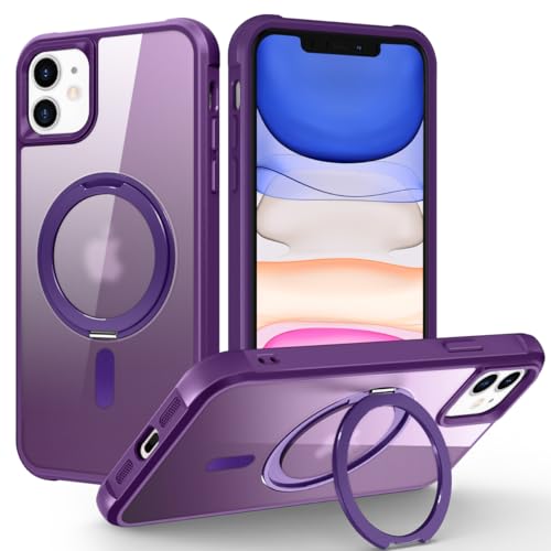 Designed for iPhone 11 Case with 360° Rotatable Magnetic Ring Stand [Compatible Mag-Safe] [Military Grade Protection] Translucent Matte Phone Cases for Women Men 6.1'', Purple - color: Purple, size: Iphone 11