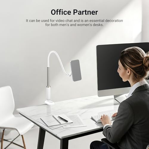 NEEWER Basics Magnetic Phone Stand for Desk, 360° Overhead Table Cellphone Holder Clamp Mount with Flexible Arm, Compatible with MagSafe iPhone Android Samsung for Bed Video Recording, PA151 White - style: PA151 White