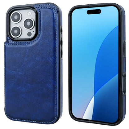 ONETOP for iPhone 16 Pro Wallet Case with Credit Card Holder,Blue | Kickstand,ID/Cash Holder,Case Wallet with Card Slots,Double Magnetic Clasp,Durable PU Leather Shockproof Cover for Women Men - color: Blue