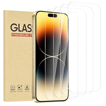 4 Pack for iPhone 14 Pro Screen Protector，Premium Tempered Glass Film 9H Hardness，Scratch Resistant，Bubble Free，Easy Installation，Ultra Durable，HD Clear，Case Friendly [6.1 inch] - size: iPhone 14 Pro