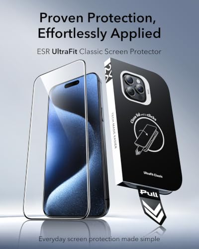 ESR 3 Pack for iPhone 15 Pro Max Screen Protector, Classic | Easy One-Pull Installation, 2X Impact Absorption, 9H Tempered Glass, Full-Coverage Protection, UltraFit Tray, Bubble-Free - size: iPhone 15 Pro Max 6.7 inch