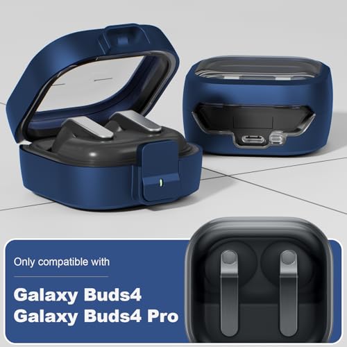 for Samsung Galaxy Buds 4/Buds 4 Pro Case (2026) with Secure Safety Lock Clip,Shockproof Scratch-Resistant TPU Transparent Soft Protective Cover Accessories with Carabiner/Cleaning Kit(Deep Blue) - color: Deep Blue