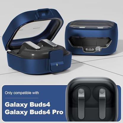 for Samsung Galaxy Buds 4/Buds 4 Pro Case (2026) with Secure Safety Lock Clip,Shockproof Scratch-Resistant TPU Transparent Soft Protective Cover Accessories with Carabiner/Cleaning Kit(Deep Blue) - color: Deep Blue