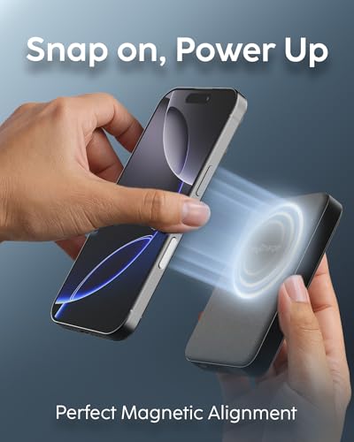 myCharge CliqLuxe Magnetic Wireless Power Bank 10,000mAh | iPhone & MagSafe Compatible | Qi2.2 25W Mag Safe Portable Charger | Built-in Stand | 20W PD USB-C Port | Premium Black Fabric - size: 10K, style: Without Wall Plug (Black)