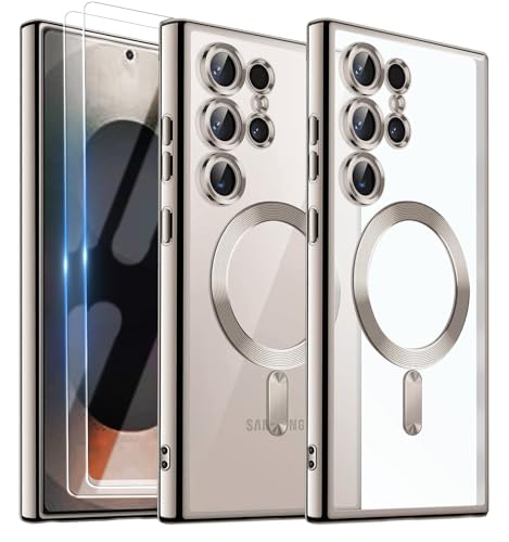 Official Titanium Case for Samsung Galaxy S25 Ultra,[Compatible with MagSafe][Full Camera Cover Protection] Metallic Glossy Slim Luxury Phone Case for Galaxy S 25 Ultra,Gray - color: Gray, size: Samsung Galaxy S25 Ultra