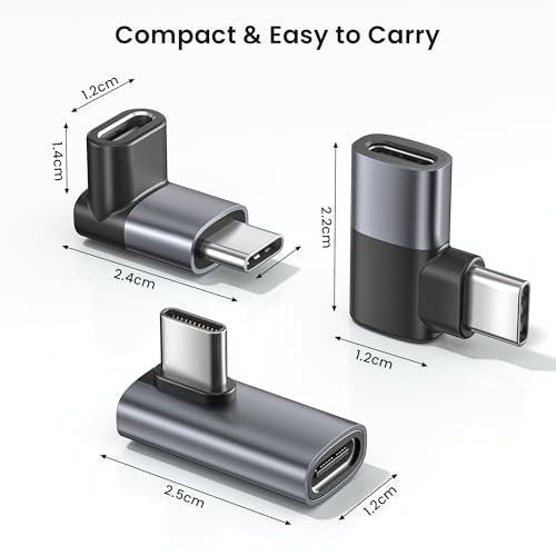 RUXELY USB C 90 Degree Adapter 3Pack,PD 100W 40Gbps Right Angle Extender