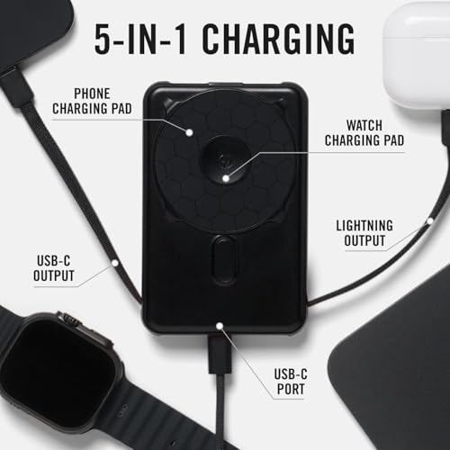 Ridge 20W Magnetic Power Bank Battery Pack 10,000mAh - Fast Charging, Compatible with MagSafe - Portable Charger Flight-Safe Travel Powerbank - Built-in Cables & Magnetic Attachment (Matte Black) - color: Matte Black