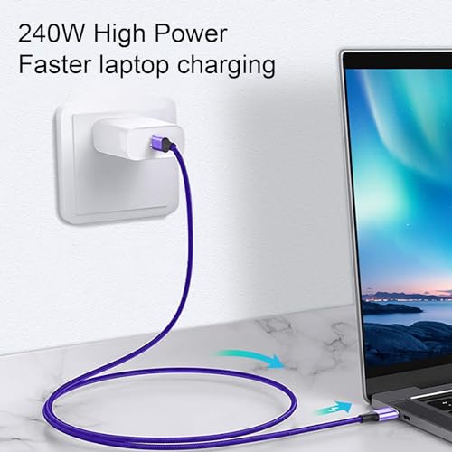 Dual Right 240W USB-C to USB-C Cable 10FT Purple, Fast Charging - color: Purple, size: 10FT