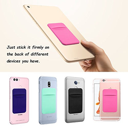 Costyle 4 Pack Slim Adhesive Cell Phone Card Holder Pocket Back of Phone - color: Pink, Gray, Mint Green, Rose