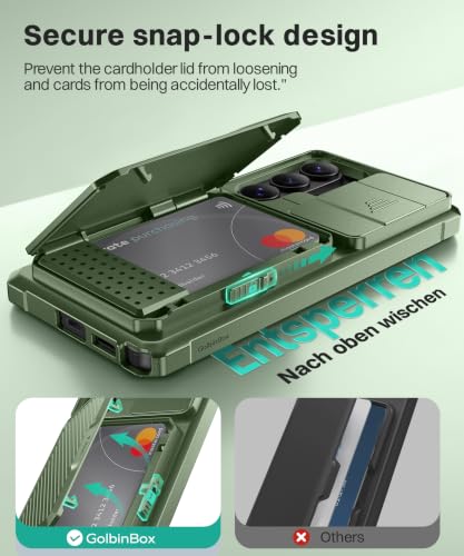 GolbinBox for Samsung Galaxy S26 Ultra Case with Wallet & Lock, Jade Green | Card Holder, Slide Camera Cover, Built-in Safety Lock & RFID Protection, Holds 4~5 Cards or Cash, S26 Ultra Wallet Case 6.9'' - color: Jade Green
