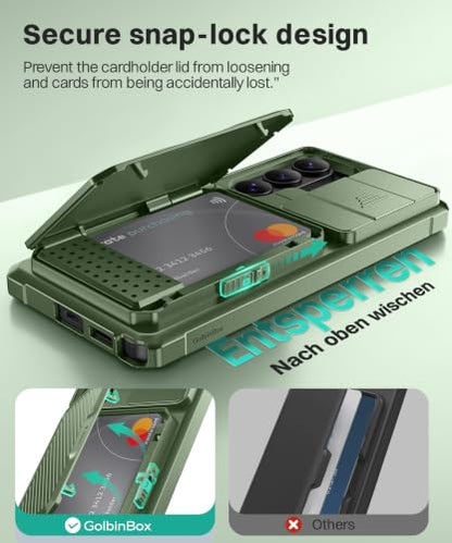 GolbinBox for Samsung Galaxy S26 Ultra Case with Wallet & Lock, Jade Green | Card Holder, Slide Camera Cover, Built-in Safety Lock & RFID Protection, Holds 4~5 Cards or Cash, S26 Ultra Wallet Case 6.9'' - color: Jade Green