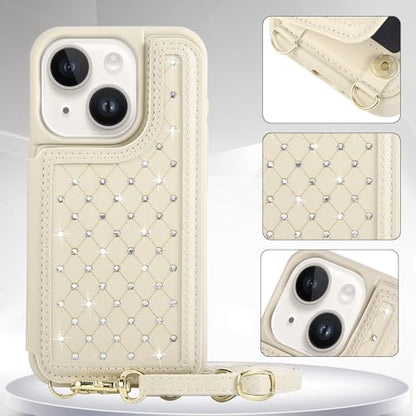 for iPhone 11 Wallet Case with Card Holder Slots and Strap, RFID Blocking Magnetic Flip Folio Cover, Crossbody Purse Protection Case with Kickstand,Beige Diamond - color: Beige Diamond, size: iPhone 11(6.1")