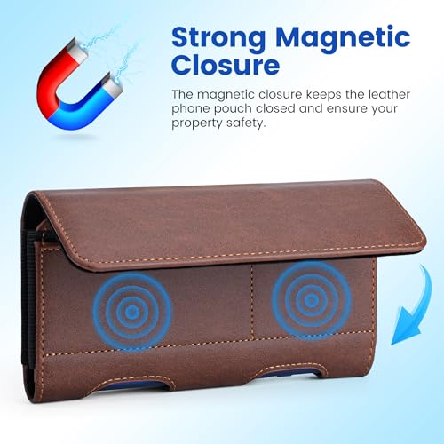 Mopaclle Leather Phone Holster with Heavy Duty Metal Belt Clip and Card Holder, Compatible with iPhone 13/12 Mini, iPhone SE, iPhone 8/7/6S/6, and Galaxy S7/S6/S5 - Brown - color: 01-Leather- Brown, size: S(5.8x3.0x0.5)