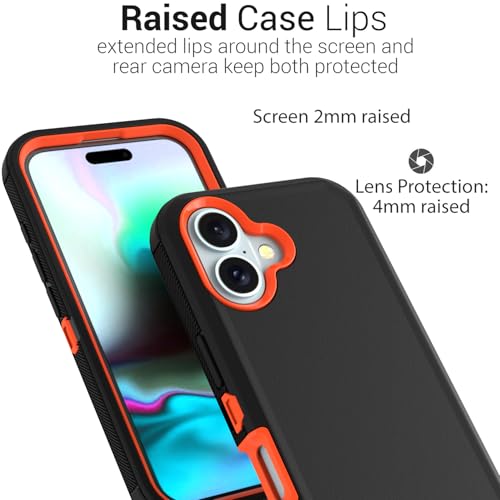 CoverON Rugged Designed for Apple iPhone 16 Case, Heavy Duty Military Grade A Guard Protective Armor Hybrid Rigid Skin Cover Fit iPhone 16 Phone Case - Black/Orange - color: Black