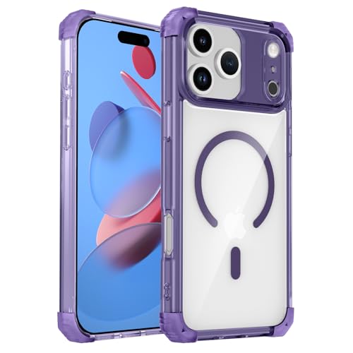 Magnetic Clear Case for iPhone 17 Pro Max Case Crystal Clear, [Anti-Yellowing][Military-Grade Protection], Shockproof Protective Bumper Cute Transparent Slim, Compatible with MagSafe, Clear Purple - color: Purple, size: for iPhone 17 Pro Max