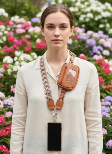 Clip and Go strap for phone with Leather Wallet crossbody phone - color: Brown