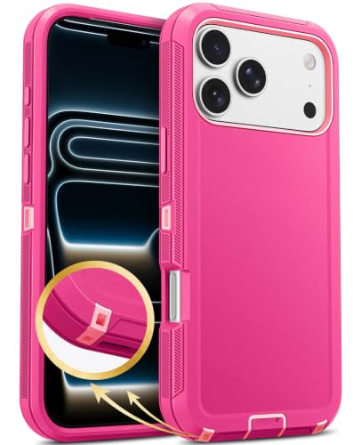 Jelanry for iPhone 17 Pro Max Heavy Duty Tough & Shockproof Phone Case Pink | Anti-Dust Port & Crossbody Strap Holes Design, Tough Protection Back Cover Cases For Outdoor Travel Commute Rugged Daily Use