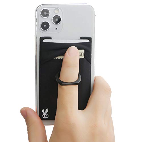 Phone Wallet Stick On Card Holder with Ring Grip, Stand and RFID Protection