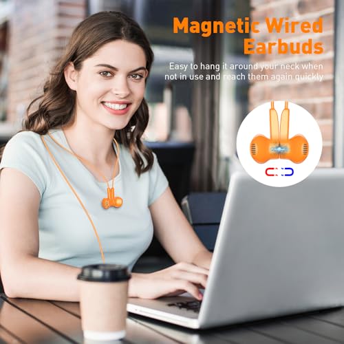 USB C Headphones Magnetic Wired Earbuds with Mic Volume Control 4ft Orange - color: Orange