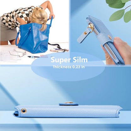 RFID Blocking Phone Wallet Stick on Leather Card Holder for Phone Case | Card Holder for Phone case Stick on Attachable Credit Card Holder for Phone (Compatible with Most Smartphones) Sky Blue - color: Sky Blue