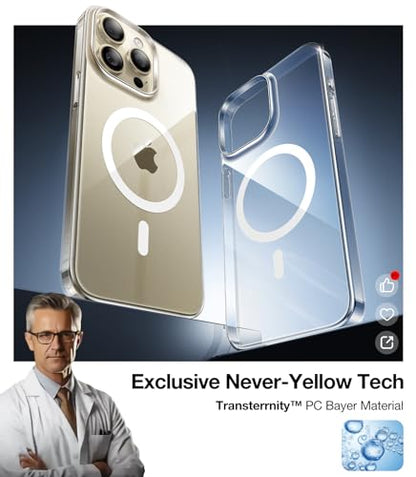 TORRAS Magnetic Slim-Fit for iPhone 15 Pro Max Case Clear 6.7", [True Never Yellow]Ultra-Thin 15 ProMax Phone Case Compatible with MagSafe, Light Anti-Scratch Matte Hard Cover OriginFit, Diamond Clear - color: Clear