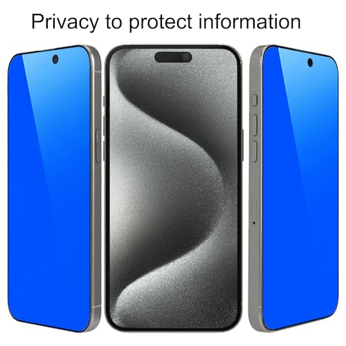 2 Piece Privacy Tempered Glass for iPhone 15 Pro 6.1 inch Anti-blue Anti-Spy Screen Protector Mirror Blue - size: for iPhone 15 Pro
