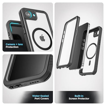 Encased Waterproof Belt Case for iPhone 16e / iPhone 17e (6.1") with Phone Holster Clip (Military Grade) Shockproof, Full Body Cover with Built-in Screen Protector and Port Covers - size: iPhone 16e/17e