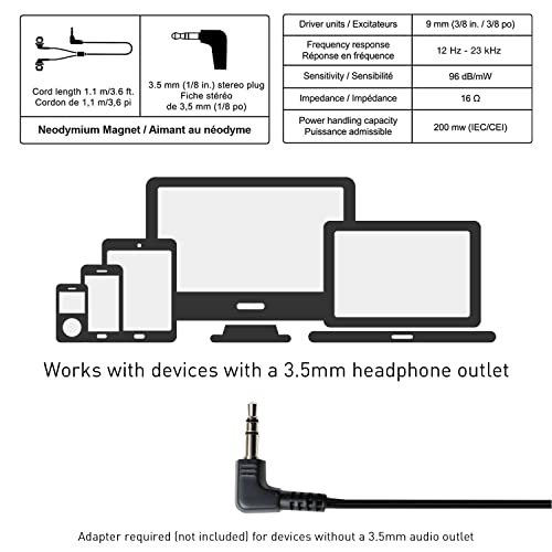 Panasonic ErgoFit Wired Earbuds with 3.5mm Jack, in-Ear Headphones, Crystal-Clear Sound, Ergonomic Fit (S/M/L), for Phones & Laptops, RP-HJE120-KA, Matte Black (Pack of 10) - color: Matte Black, size: S/M/L (Pack of 10), style: No Mic