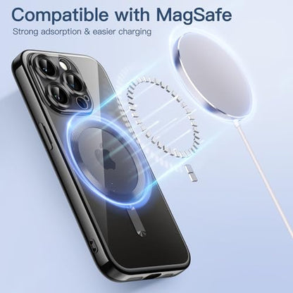 JETech Magnetic Case for iPhone 15 Pro, Black | Compatible with MagSafe, Camera Lens Protection, Electroplated TPU Frame, Shockproof Protection - color: Black